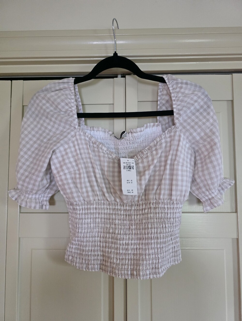 NWT Abercrombie & Fitch Beige Gingham Crop Shirt Size XS